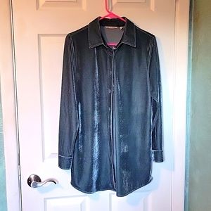 Soft Surroundings Teal Velvet Boyfriend Shirt (S)